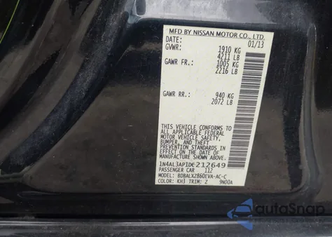 2013 Nissan Altima 2.5 Sl z USA, uszkodzony, nr VIN 1N4AL3AP1DC212649